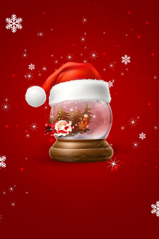 红色卡通简约水晶球圣诞老人圣诞帽雪花圣诞树圣诞节海报背景